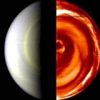 Fotografía del polo sur de Venus, la mitad de día y la otra de noche
