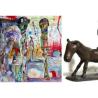 A la izquierda ‘Acuarela’, y escultura en bronce ‘Cavalo morto’, una de las quince piezas escultóricas que el artista muestra por vez primera.