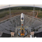 cohete Soyuz, que transporta los dos satélites, el pasado sábado, en el Centro Espacial Europeo de Kurú, en la Guayana francesa.