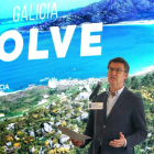 El presidente de la Xunta, Alberto Núñez Feijóo, durante la presentación de la nueva campaña de promoción turística ‘Galicia Volve’. XOAN REY