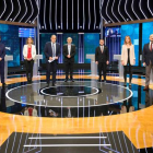 Los nueve principales candidatos de las elecciones autonómicas al Parlamento de Cataluña en el debate en TVE. JOSEP ECHABURU