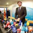Carles Puigdemont el día que ofreció la multitudinaria rueda de prensa en Bruselas. OLIVIER HOSLET