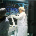 Una operaria de Vitro Cristalglas, en una imagen de archivo en la factoría de La Rozada.
