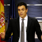 El líder del PSOE, Pedro Sánchez, durante la rueda de prensa que ofreció el pasado miércoles en el Congreso.