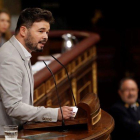 Gabriel Rufián, durante su discurso en la última jornada de la investidura.