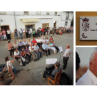 Un momento del acto, vista de la placa inaugurada e imagen del padre del escritor.