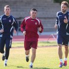 Luis Cembranos, en el centro, junto a Diego Calzado, izquierda, y Joshua ya piensa en el Astorga.