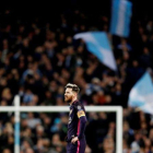 El delantero azulgrana Messi, durante el partido de la Champions Manchester City-Barça.