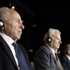 Los acusados que se sientan en el banquillo en el juicio por la ‘marea negra’ del ‘Prestige’.