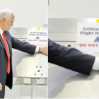Mike Pence coloca su mano en un equipo de la NASA a pesar de la advertencia 'No tocar'.