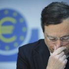 Mario Draghi durante la rueda de prensa ofrecida en la sede de la institución, Fráncfort.