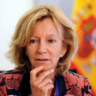 La vicepresidenta segunda, Elena Salgado, durante una rueda de prensa en la sede del Banco Mundial