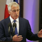 El secretario de Defensa de EEUU, Chuck Hagel, durante una rueda de prensa, este viernes en Manila.