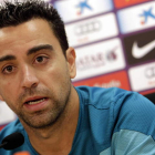Xavi Hernández, durante la rueda de prensa que ofreció ayer en Barcelona.
