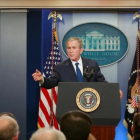George W. Bush en su última rueda de prensa como presidente de Estados Unidos en el 2009.