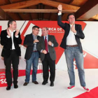 Nicanor Sen, Francisco Fernández, Gaspar Zarrías y Óscar López, ayer en Cistierna.