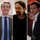 Pedro Sánchez, Pablo Casado, Pablo Iglesias, Albert Rivera y Santiago Abascal.