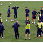 La selección española, en el entrenamiento de ayer.