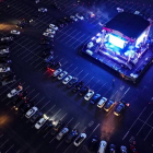 A photo taken with a drone shows the drive-in live music event 'Concert in your Car'. ETIENNE LAURENT