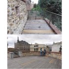 En el suelo del tramo de la muralla paseable de Ruiz de Salazar se aprecian los ‘remiendos’ en el piso que se ha reparado. También se han quitado los grafitis.