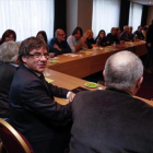 Puigdemont preside la reunión del grupo parlamentario de JxCat, ayer en Bruselas.