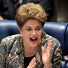 Dilma Rousseff durante su intervención en el Senado.