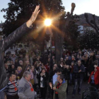 El exlíder del PSOE Pedro Sánchez, en un acto con militantes en Asturias.