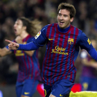 Leo Messi celebra el cuarto gol del Barça ante el Osasuna en los octavos de final de Copa.