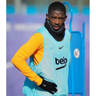 Ousmane Dembélé, durante un entrenamiento del Barça. FONTCUBERTA