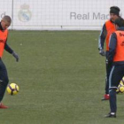 Benzemá en un entrenamiento del Real Madrid.