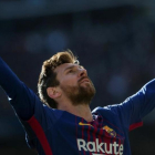 Messi celebra el gol que anotó en el clásico del 23 de diciembre.