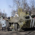 Un vehículo del Ejército ucraniano en Debáltsevo.