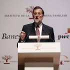 El líder del PP, Mariano Rajoy durante su comparecencia, esta mañana, en el Congreso de la Empresa Familiar.