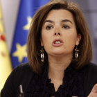 La vicepresidenta del Gobierno, Soraya Sáenz de Santamaría, en su intervención de ayer.