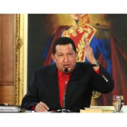 El presidente Hugo Chávez, ayer, en un acto en el Palacio de Miraflores de Caracas.