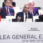 Luis Rubiales durante la Asamblea General en sesión extraordinaria de la RFEF. JUAN CARLOS HIDALGO