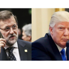 El presidente del Gobierno español, Mariano Rajoy. En la imagen de la derecha, el mandatario estadounidense, Donald Trump