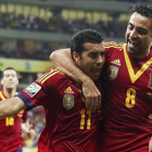 Xavi felicita a Pedro por un gol en la pasada Copa Confederaciones.