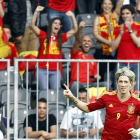 Torres celebra su gol contra Corea del Sur durante el partido amistoso.