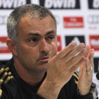 Jose Mourinho durante la rueda de prensa ofrecida en Valdebebas antes del entrenamiento.