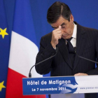 El primer ministro francés, François Fillon, durante la presentación del plan de ahorro, este lunes, en París.