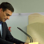 Pedro Sánchez, este lunes en la sede central del PSOE.