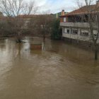 El Órbigo desbordado en Cebrones, anegando una zona de ocio.