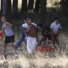 La popular Tomatina, celebrada ayer, hizo que volasen por el cielo de Mansilla alrededor de 800 kilos de tomate.
