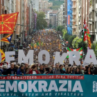 Manifestación a favor del referéndum del 1-O en Cataluña, el pasado 16 de septiembre en Bilbao