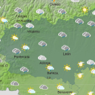 Mapa con la predicción del cielo para León, hoy a las 14.00 horas