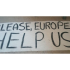 Pancarta para pedir ayuda a Europa ante la falta de soterramiento en Trobajo del Camino. DL