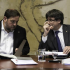 Oriol Junqueras y Carles Puigdemont, el martes, en la reunión del Consell Executiu