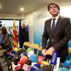 Puigdemont, este martes, antes de la rueda de prensa que ha ofrecido en Bruselas.