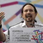 El líder de Unidos Podemos, Pablo Iglesias, durante la celebración del acto de ayer en Zaragoza. TONI GALAN